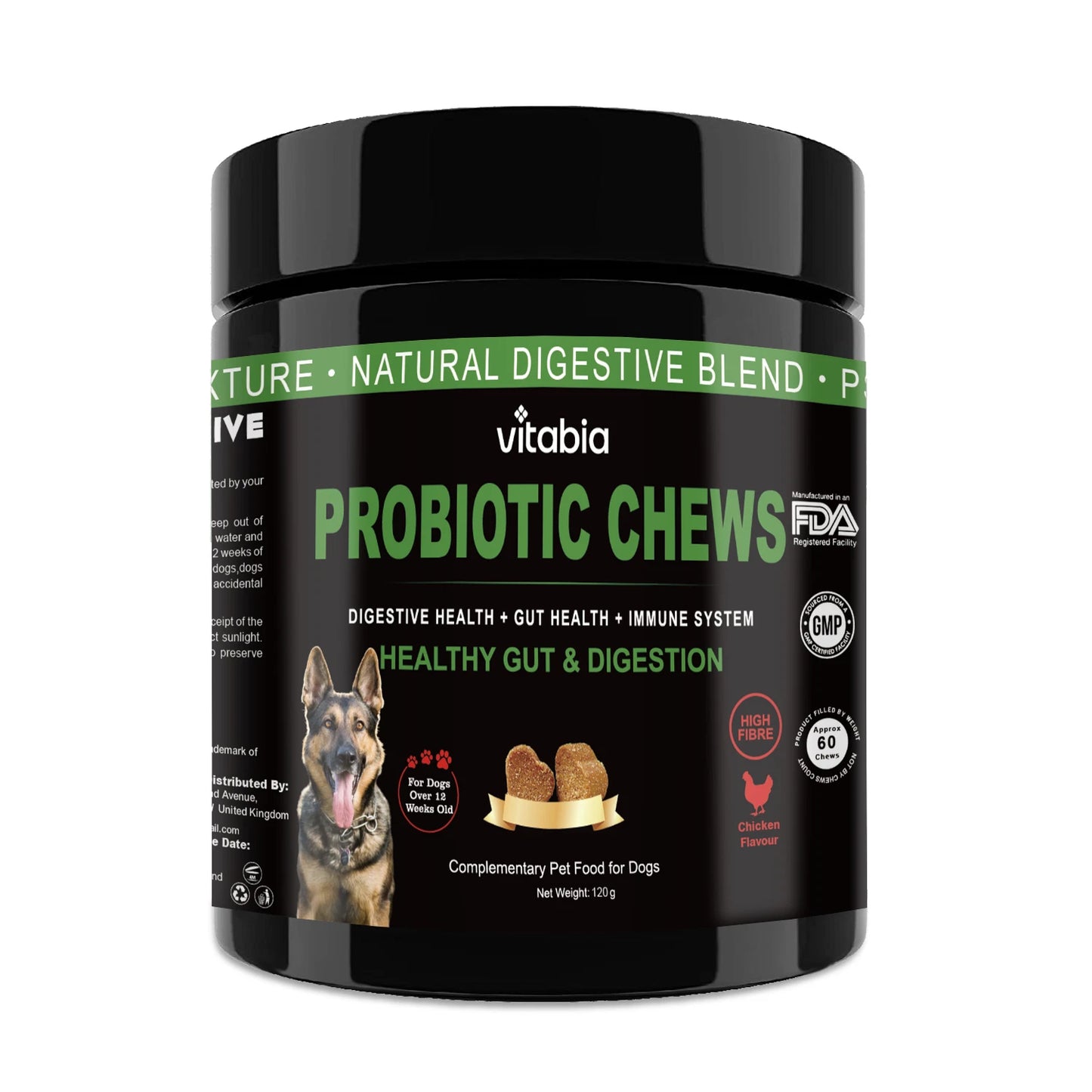 VITABIA Probiotic Chews for Dogs – Gut Health, Digestion & Anal Gland Support (60 Chews)