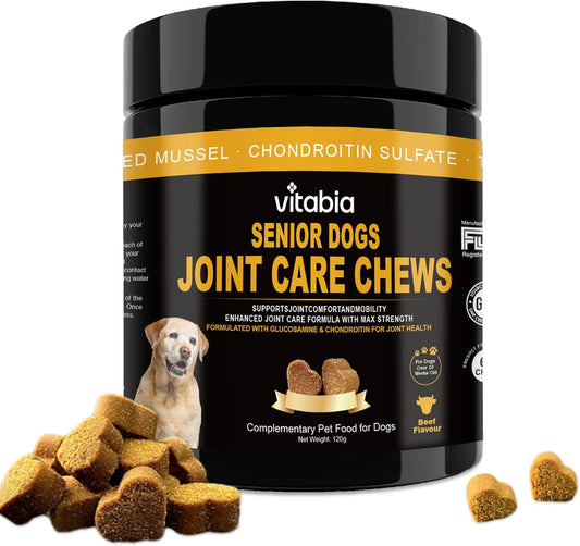 VITABIA Senior Dog Joint Supplement Chews – Glucosamine & Omega-3 Joint Support (120 Chews)