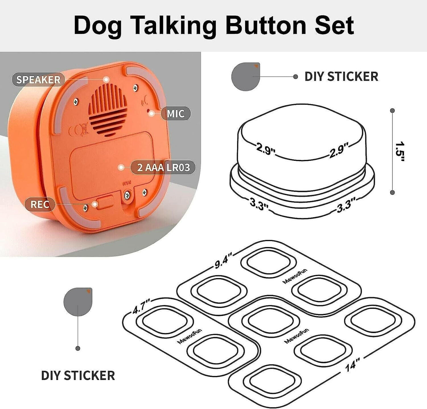Recordable Dog Training Buttons: Set of 9 Talking Buttons