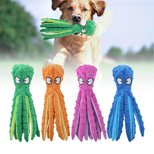 Octopus Puppy Dog Chew Toy: Soft Plush Squeaky Fun Play Sound