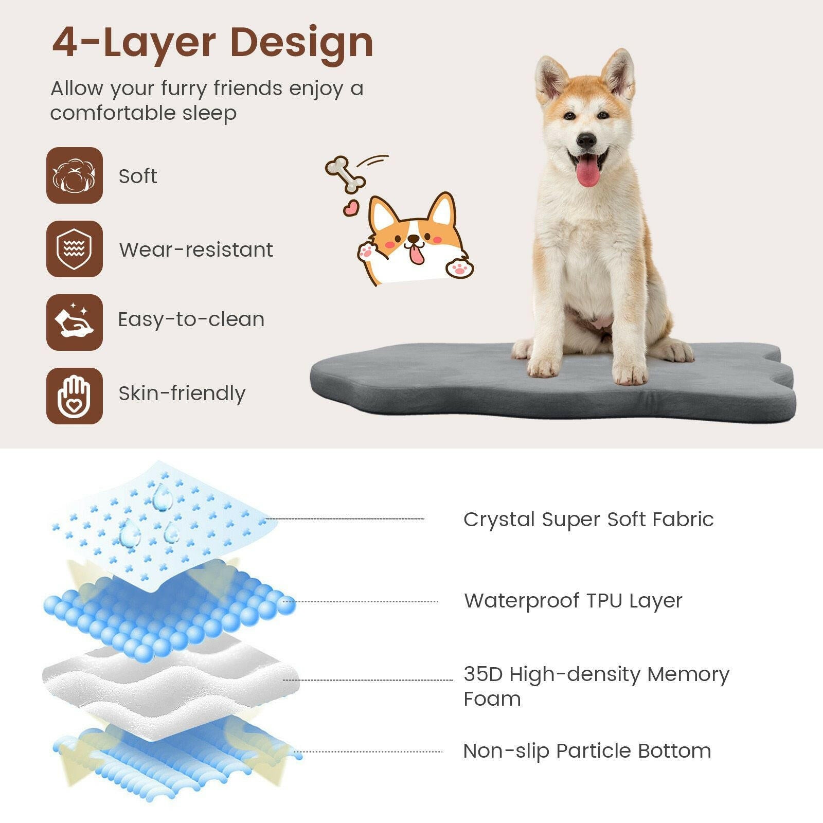 Luxury Large Dog Bed with Memory Foam Support and Removable Easy-to-Clean Cover
