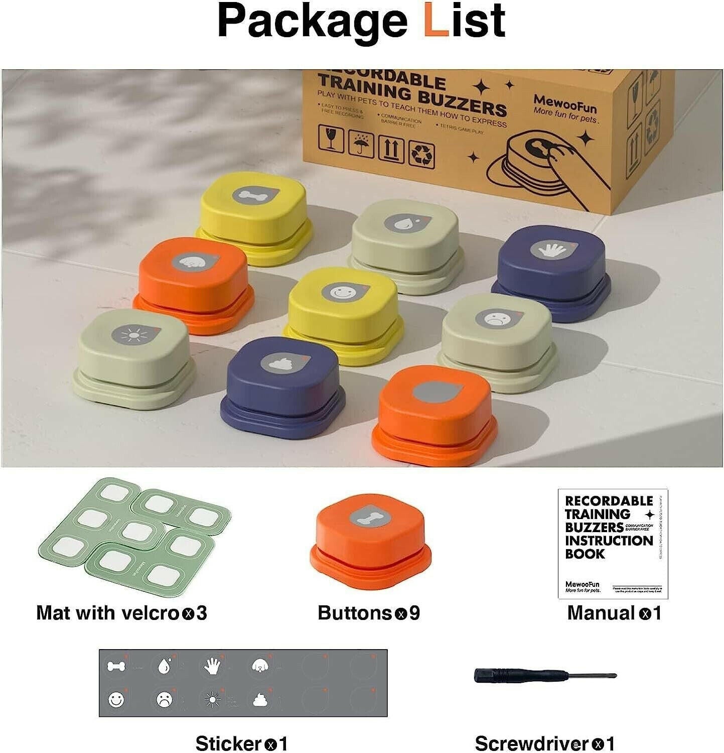 Recordable Dog Training Buttons: Set of 9 Talking Buttons