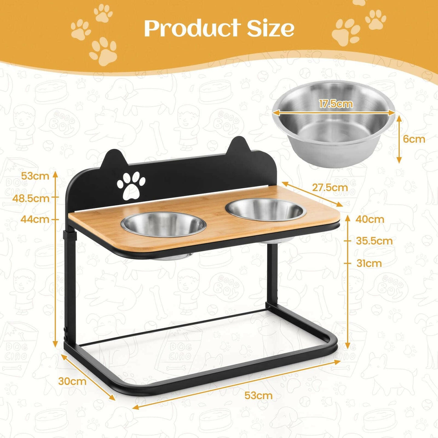Customisable Elevated Dog Bowls Feeder with Adjustable Heights and Convenient Dining Marker