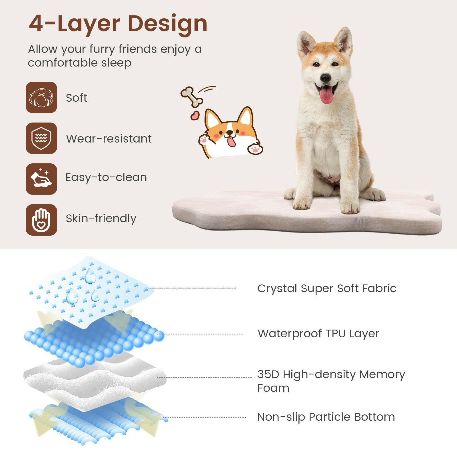 Luxury Large Dog Bed with Memory Foam Support and Removable Easy-to-Clean Cover