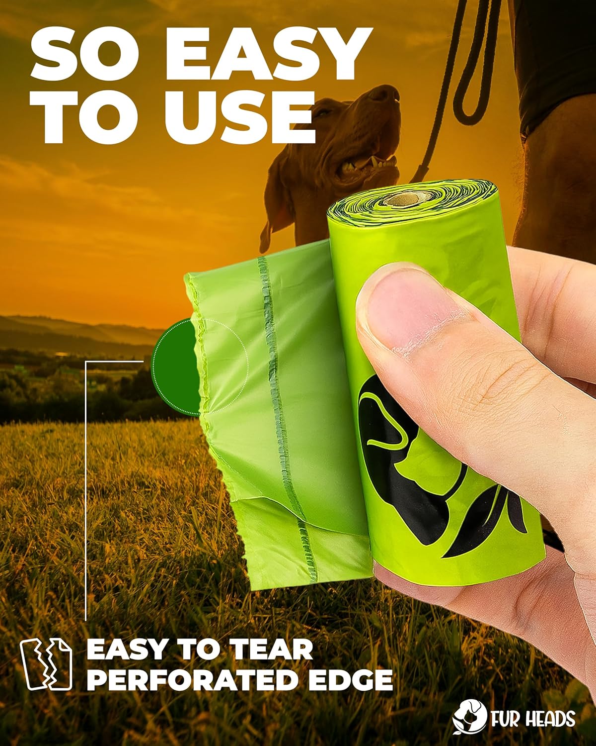 Fur Heads Compostable Dog Poo Bags – 240 Extra Thick, Leak-Proof, Unscented & Plastic-Free Waste Bags
