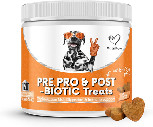 NutriPaw Pre, Pro & Postbiotic Digestive Treats for Dogs – Gut Health Support for Sensitive Stomachs