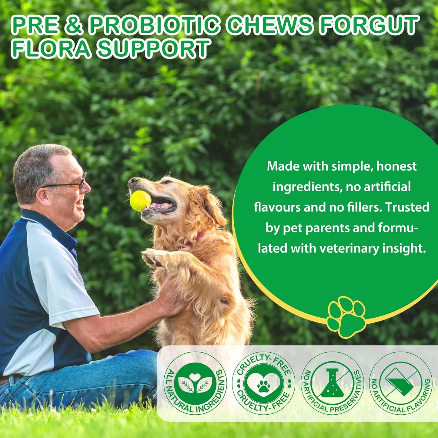 Dog Probiotics Soft Chews – Gut Health, Digestive & Immune Support with Pumpkin & Flaxseed (120 Chews)