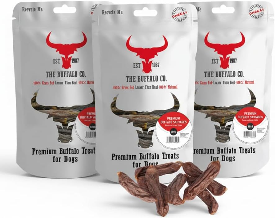 The Buffalo Co. Natural Buffalo Sausage Dog Treats – 100% Buffalo Meat (3 x 300g)
