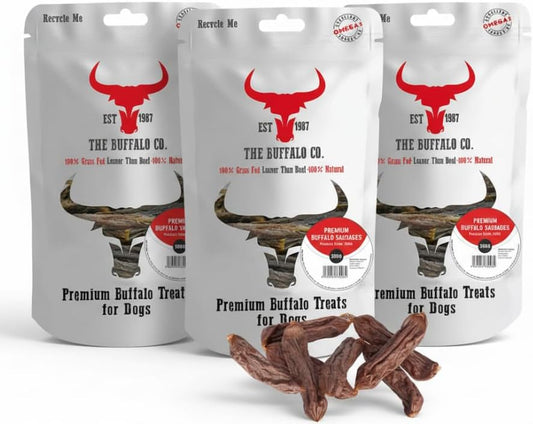 The Buffalo Co. Natural Buffalo Sausage Dog Treats – 100% Buffalo Meat (3 x 300g)