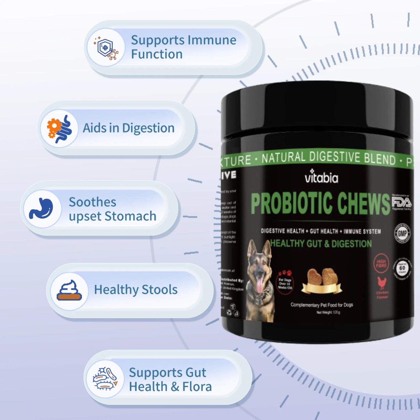 VITABIA Probiotic Chews for Dogs – Gut Health, Digestion & Anal Gland Support (60 Chews)