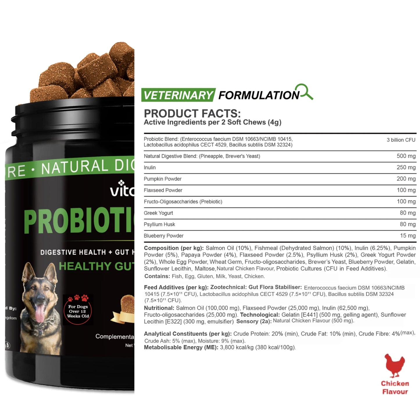 VITABIA Probiotic Chews for Dogs – Gut Health, Digestion & Anal Gland Support (60 Chews)