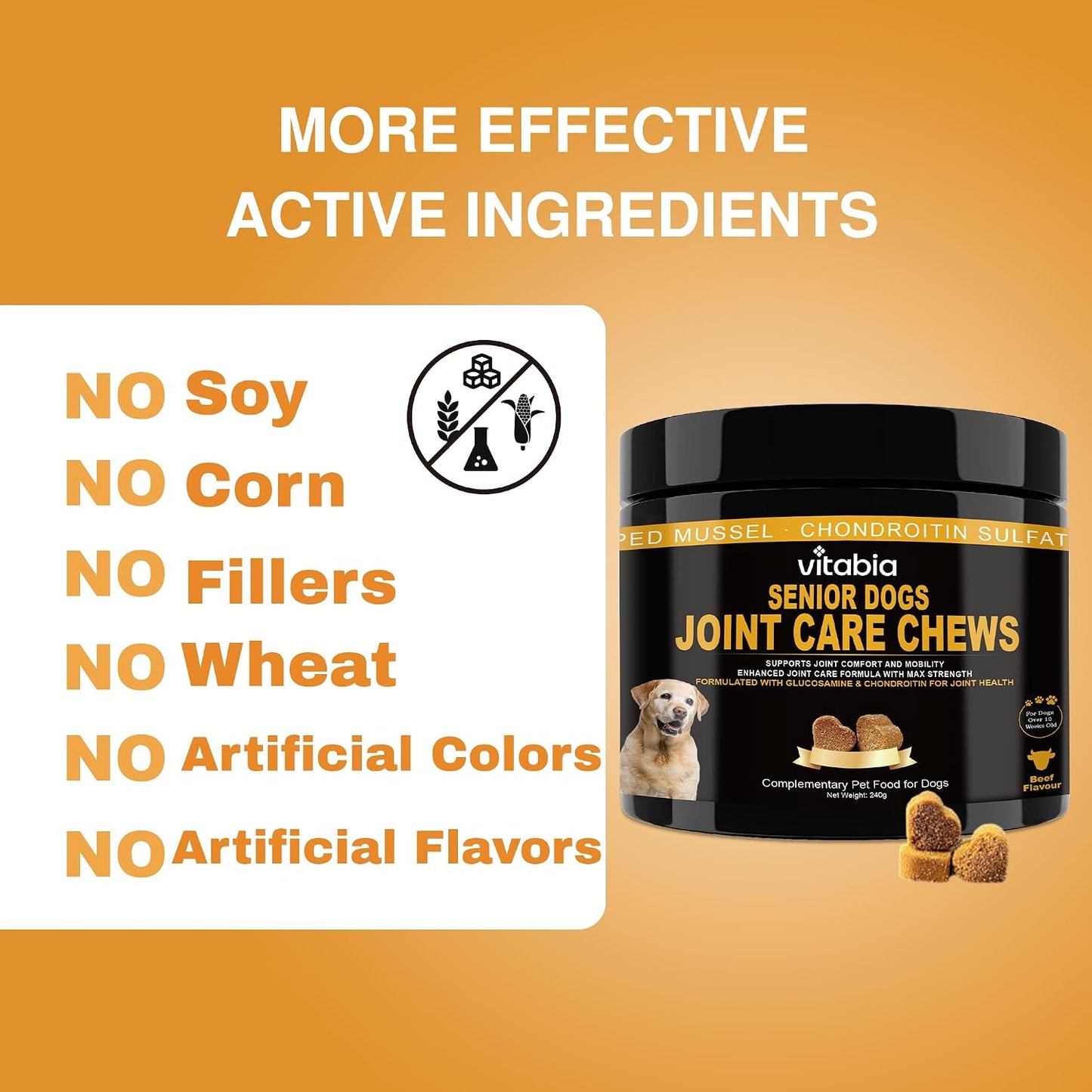 VITABIA Senior Dog Joint Supplement Chews – Glucosamine & Omega-3 Joint Support (120 Chews)