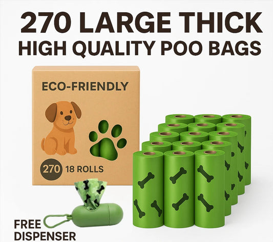270 Large Biodegradable Dog Poo Bags with Free Dispenser – Extra Thick, Eco-Friendly Doggy Waste Bags