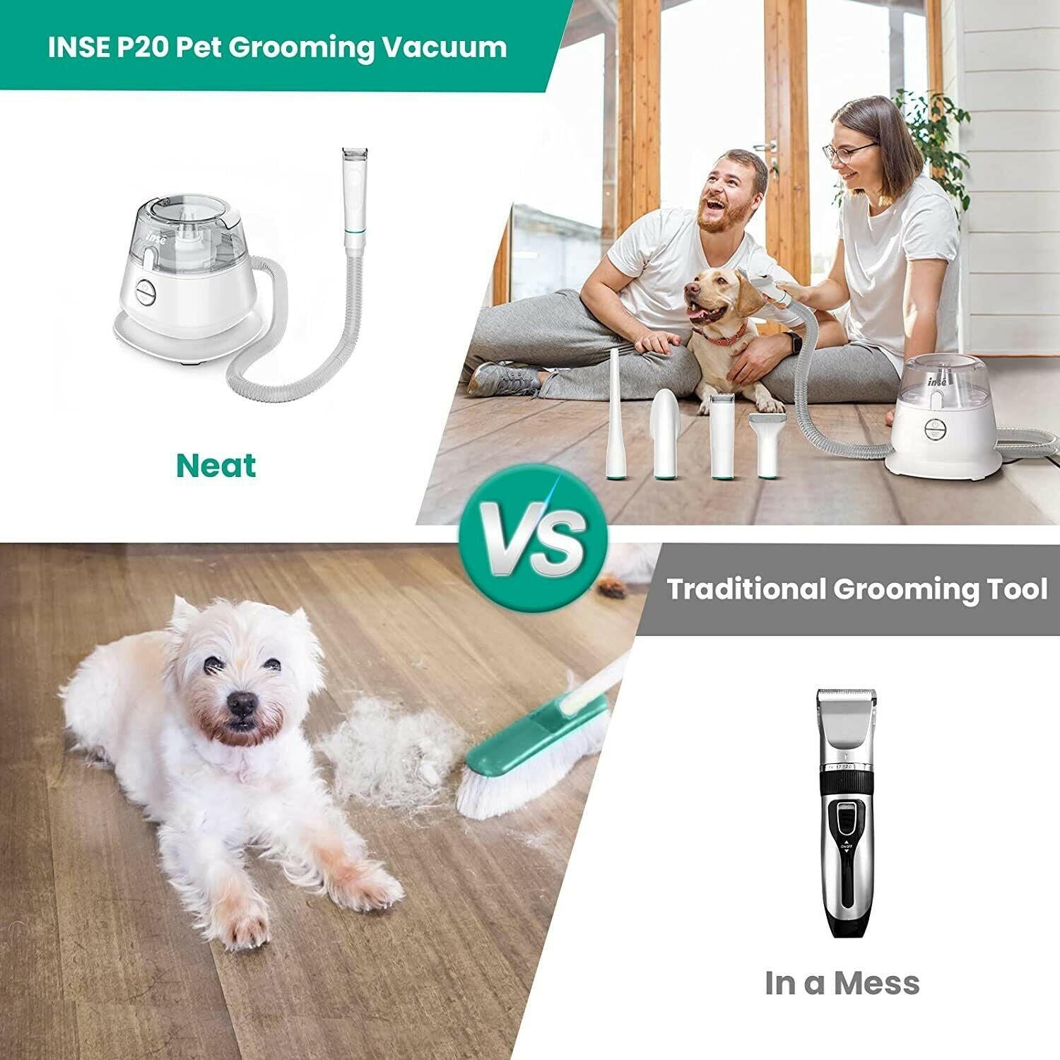 Professional 300W Dog Grooming Vacuum: Shedding Clipper & Cleaning Set with Advanced Low Noise Technology