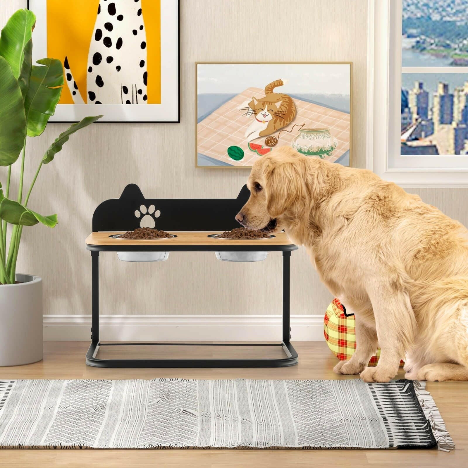 Customisable Elevated Dog Bowls Feeder with Adjustable Heights and Convenient Dining Marker