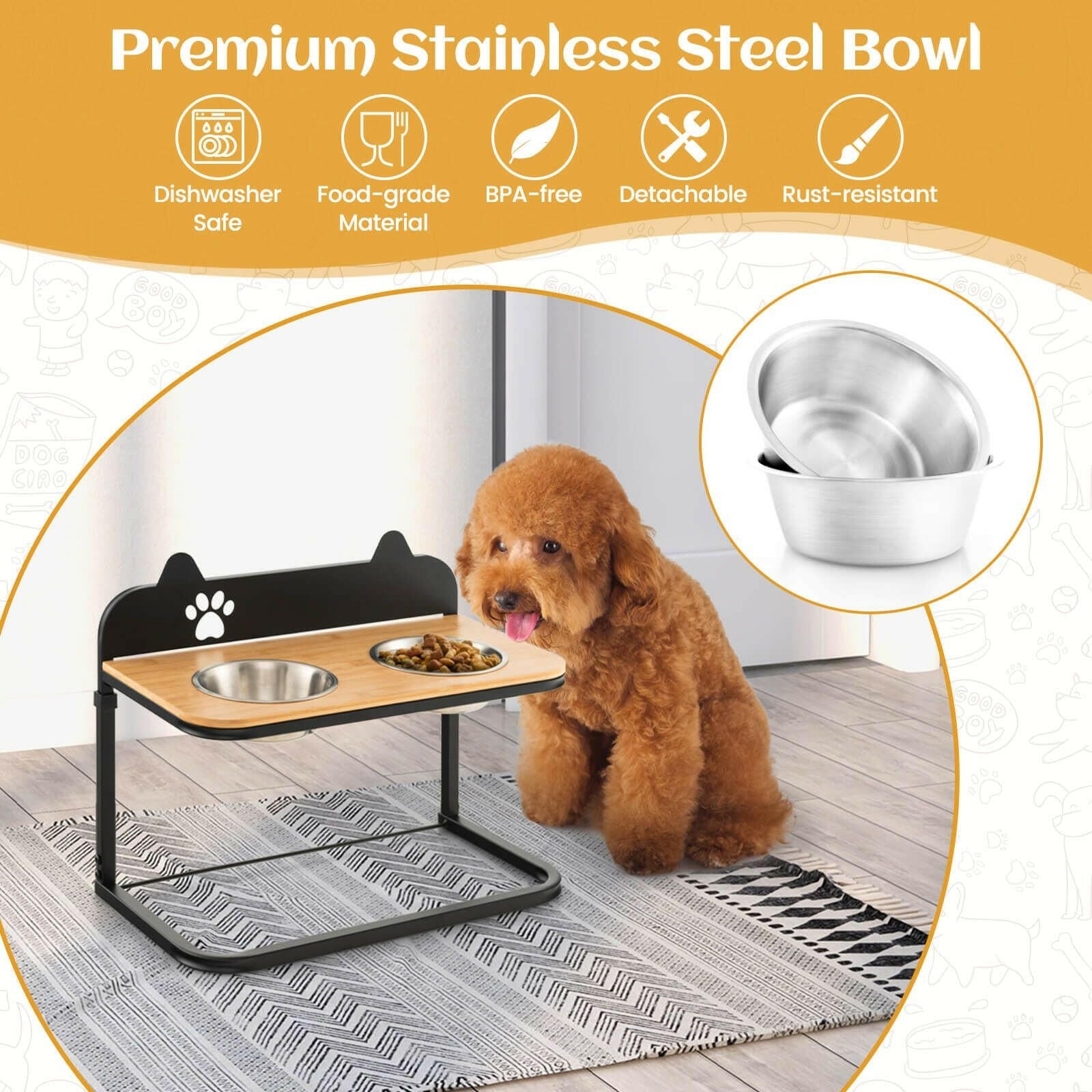 Customisable Elevated Dog Bowls Feeder with Adjustable Heights and Convenient Dining Marker