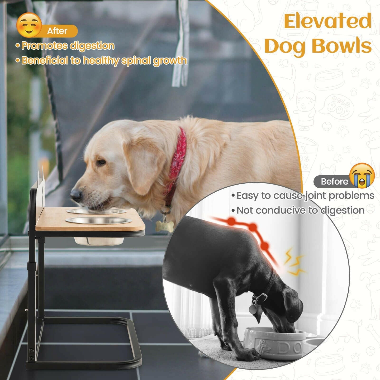 Customisable Elevated Dog Bowls Feeder with Adjustable Heights and Convenient Dining Marker