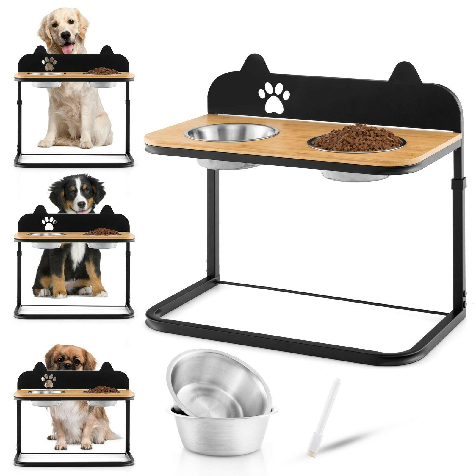 Customisable Elevated Dog Bowls Feeder with Adjustable Heights and Convenient Dining Marker