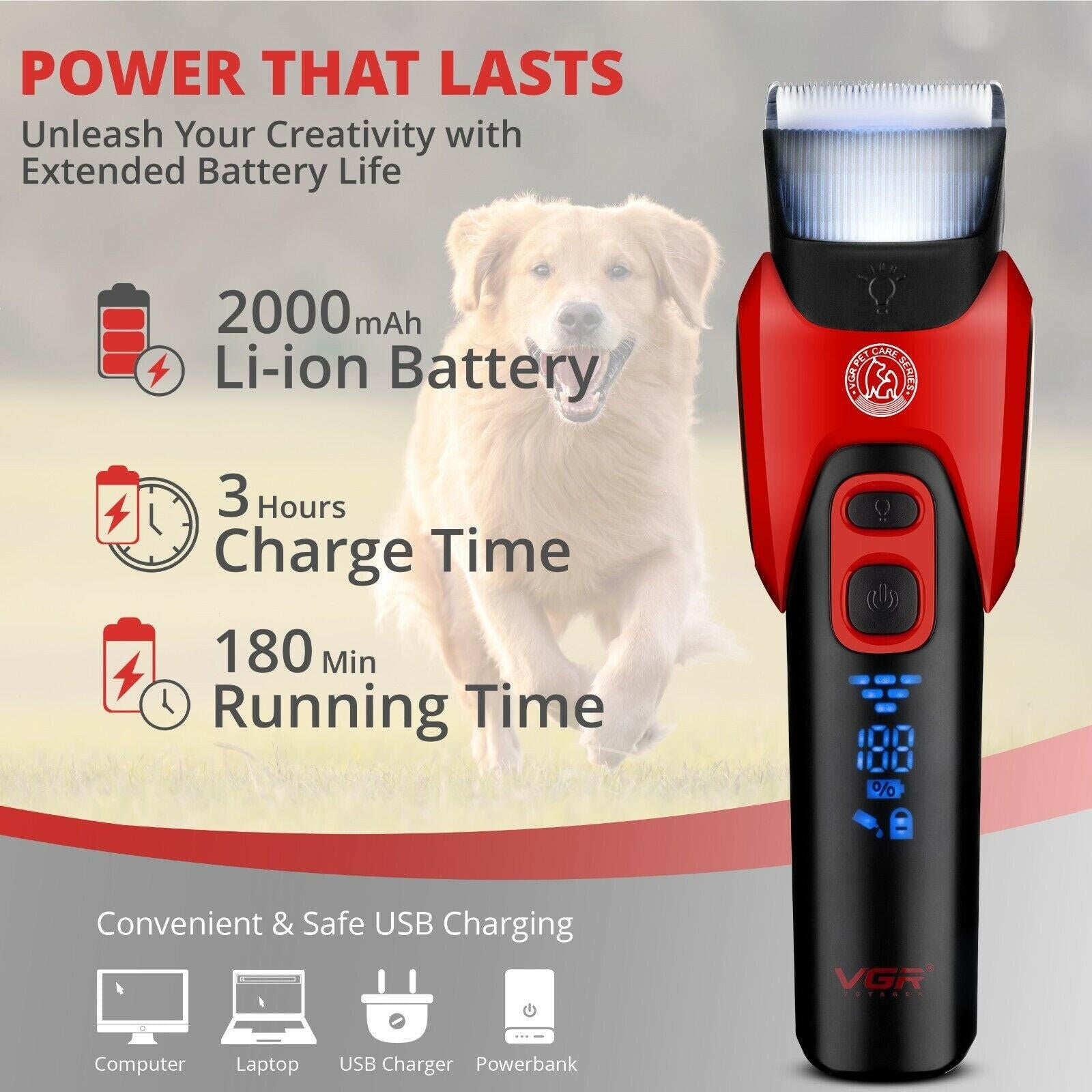 VGR Cordless Dog Trimmer: Pro Grooming Kit for Thick & Curly Coats