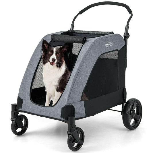 Foldable Dog Stroller for Medium to Large Dogs with Front Door and Skylight for Improved Ventilation