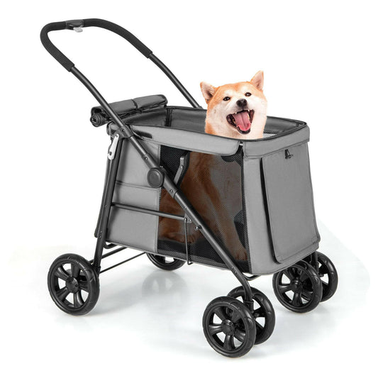 Foldable dog Stroller for Small to Medium dogs with Storage Pockets and Skylight