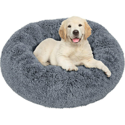 Round Plush Calming Dog Bed: Washable Design for Anxiety Relief