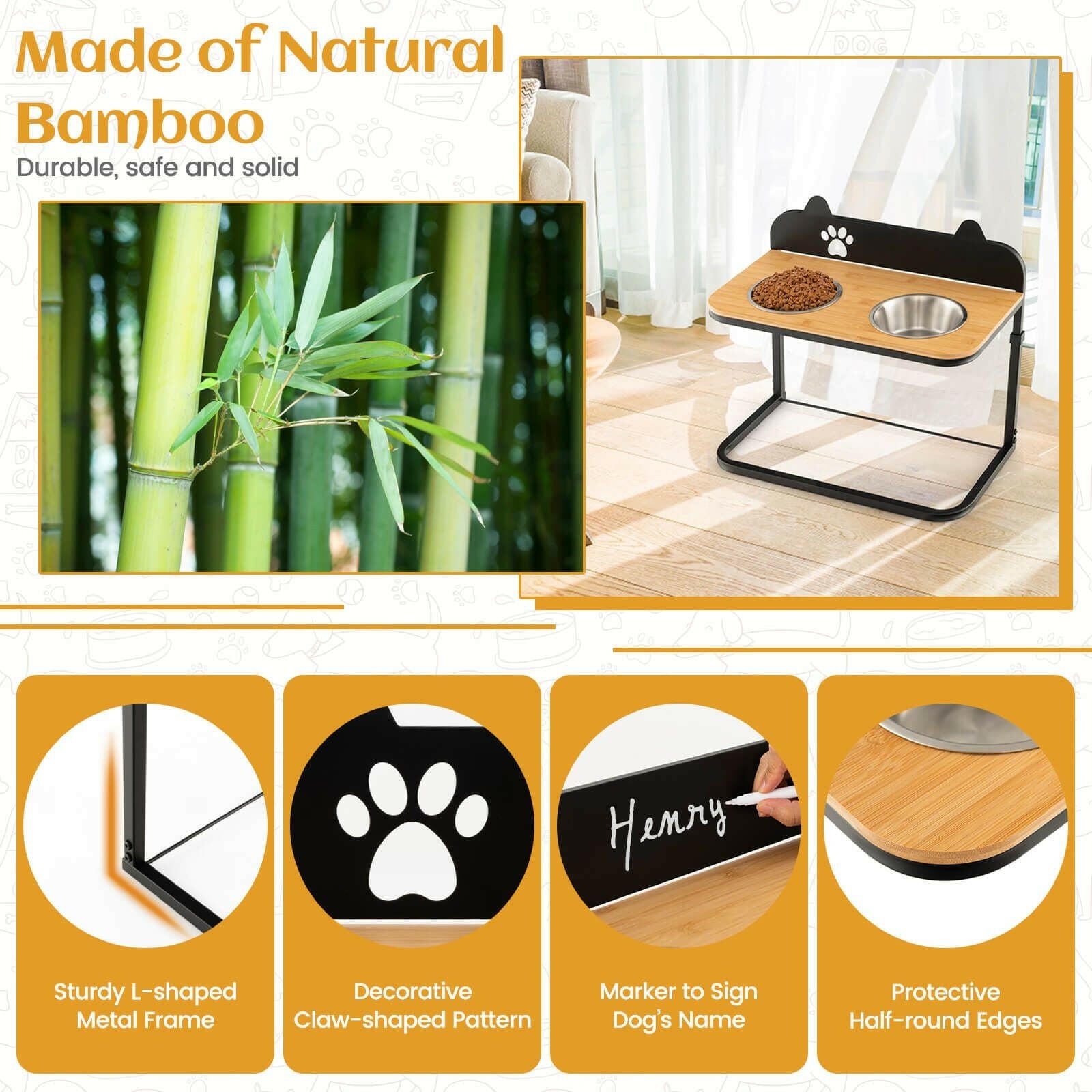Customisable Elevated Dog Bowls Feeder with Adjustable Heights and Convenient Dining Marker